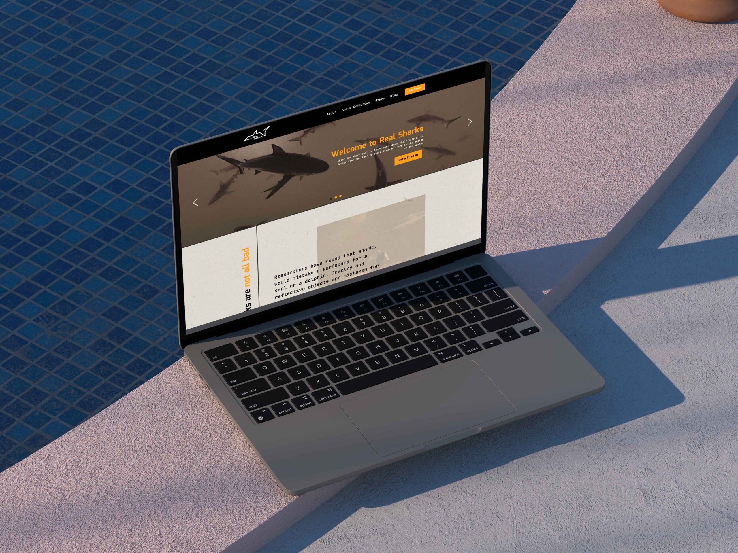 Real Sharks website laptop mock up