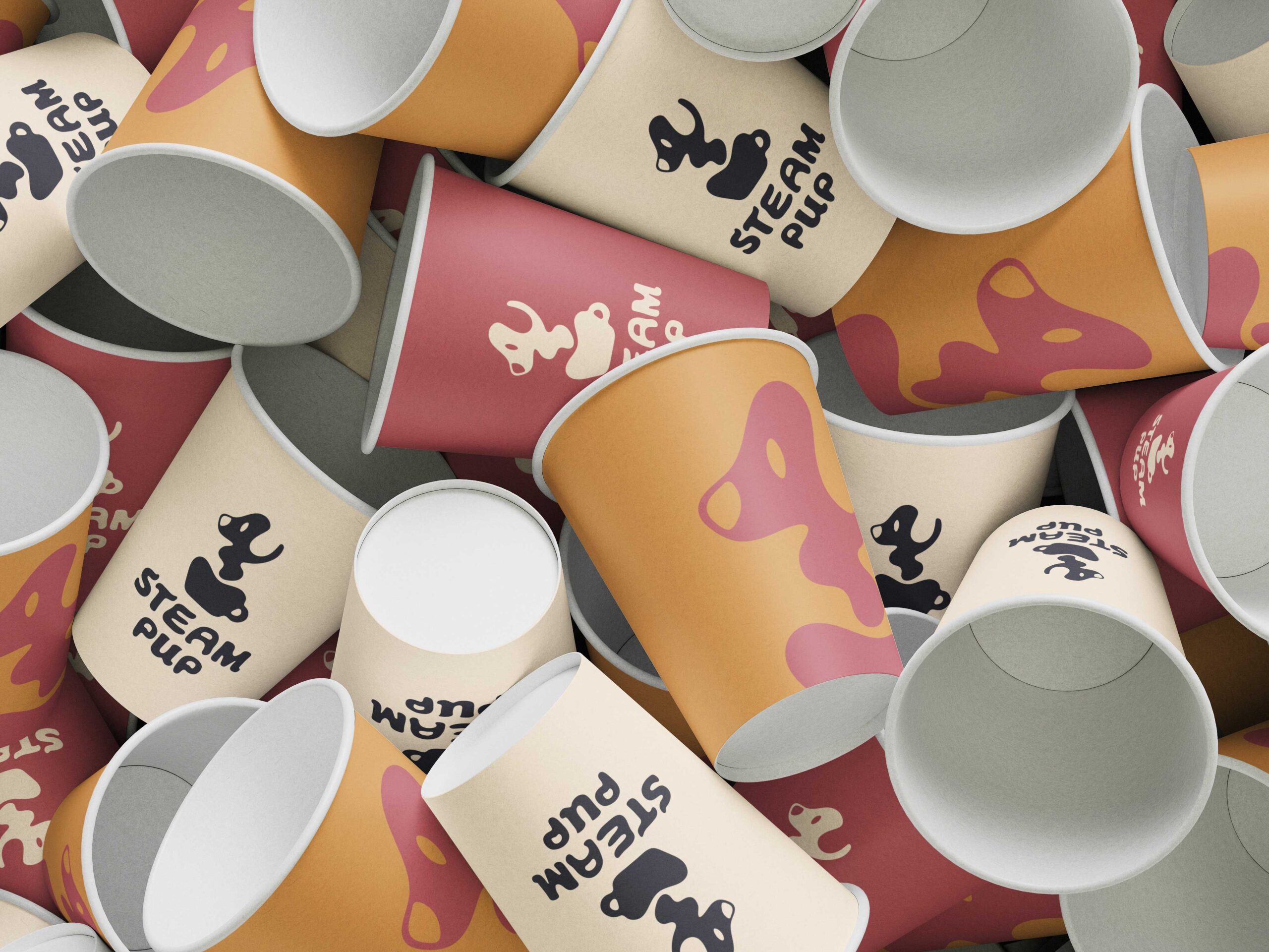 Steam Pup Cafe coffee cups mock up